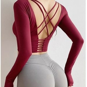YOGA CROP TOP- LONG SLEEVE -SIZE L- NWOT